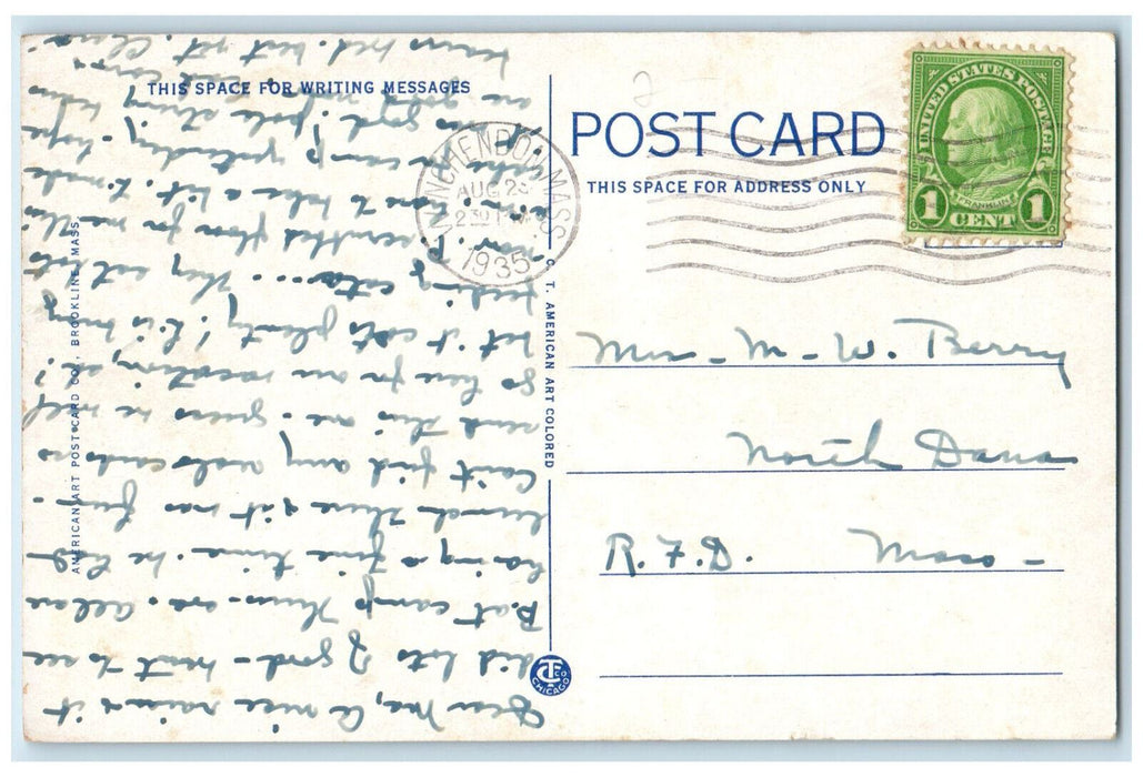 1935 Colonial Hotel Gardner Massachusetts MA Vintage Posted Postcard