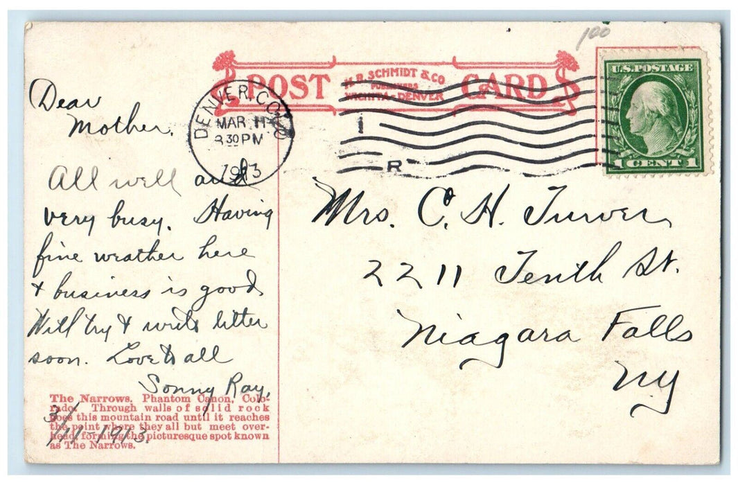 1913 Narrows Phantom Canon Colorado On The F. & C. C. Railway Antique Postcard