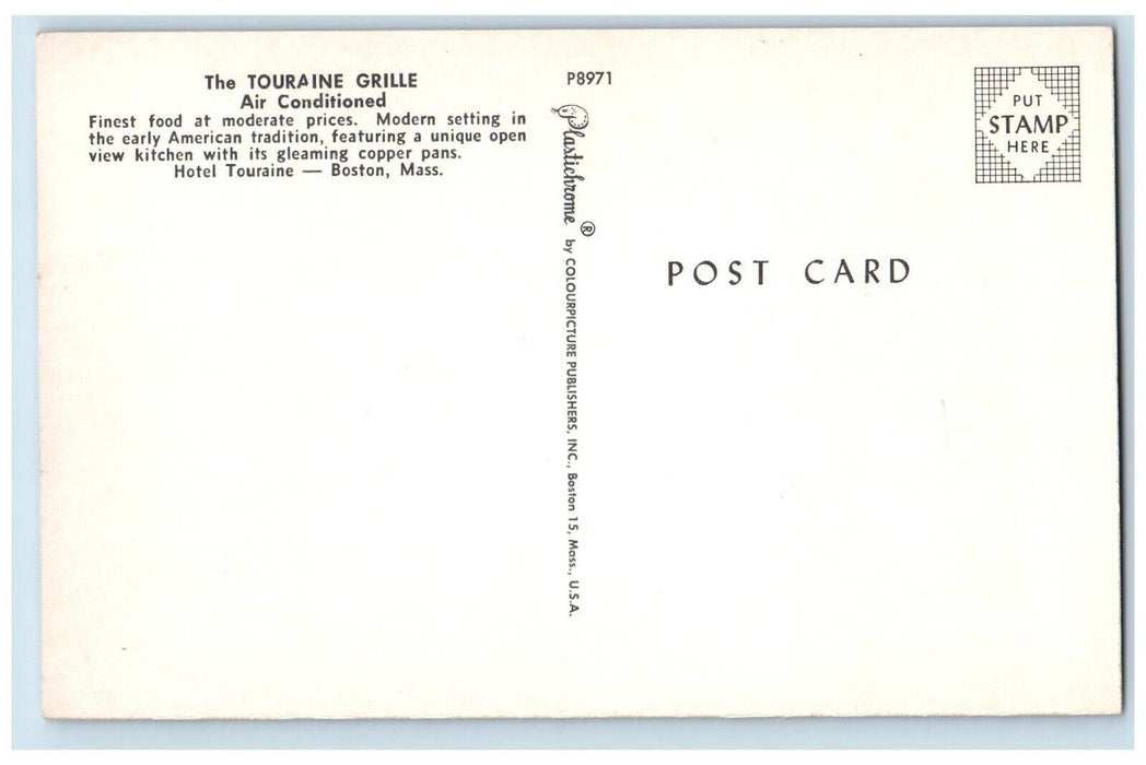 c1960's The Touraine Grille Hotel Touraine Boston Massachusetts MA Postcard