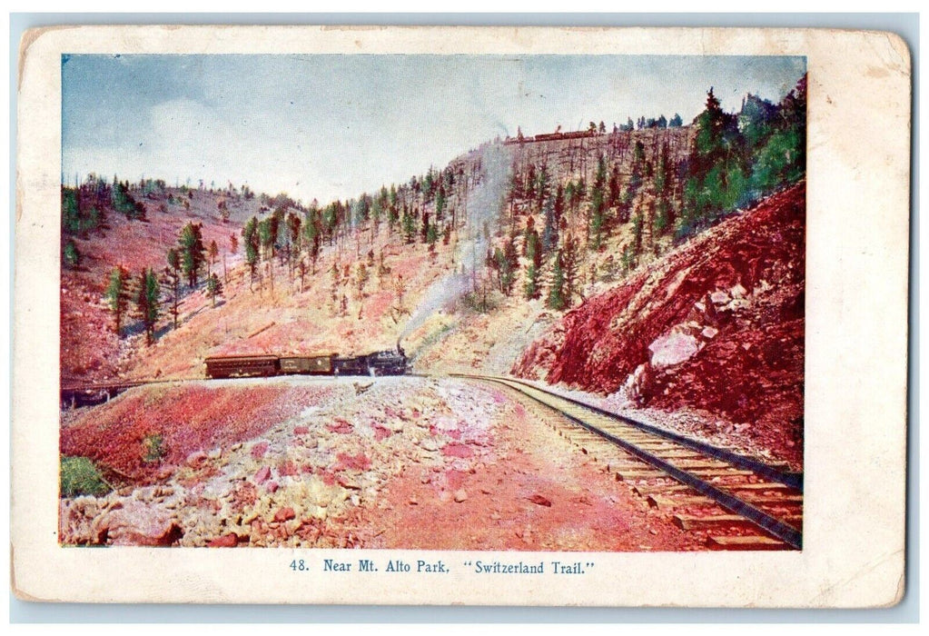 1908 Near Mt. Alto Park Switzerland Trail Railroad Train Denver CO Postcard