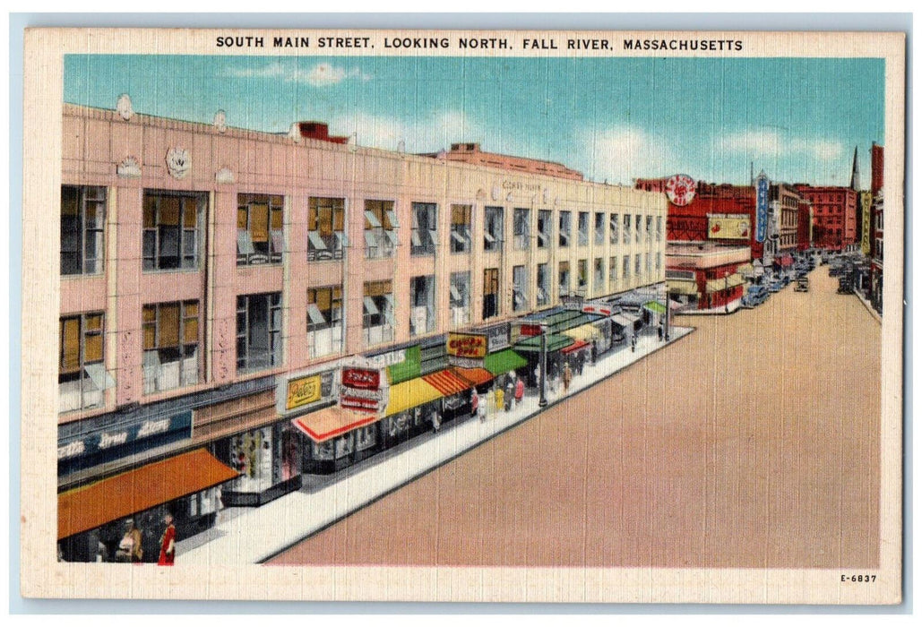 c1940's Business District South Main Street Fall River Massachusetts MA Postcard