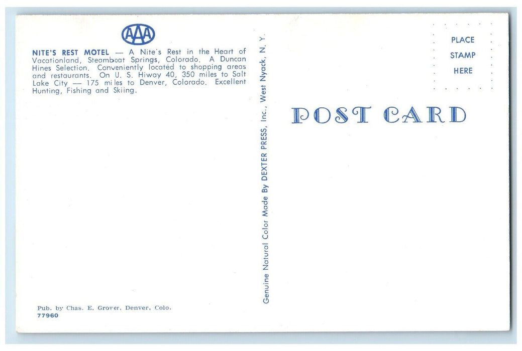 c1960's Nite's Rest Motel And Cars Steamboat Springs Colorado CO Postcard
