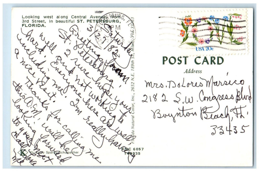 1982 Florida Federal Savings, Central Avenue, St. Petersburg FL Postcard