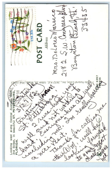 1982 Florida Federal Savings, Central Avenue, St. Petersburg FL Postcard