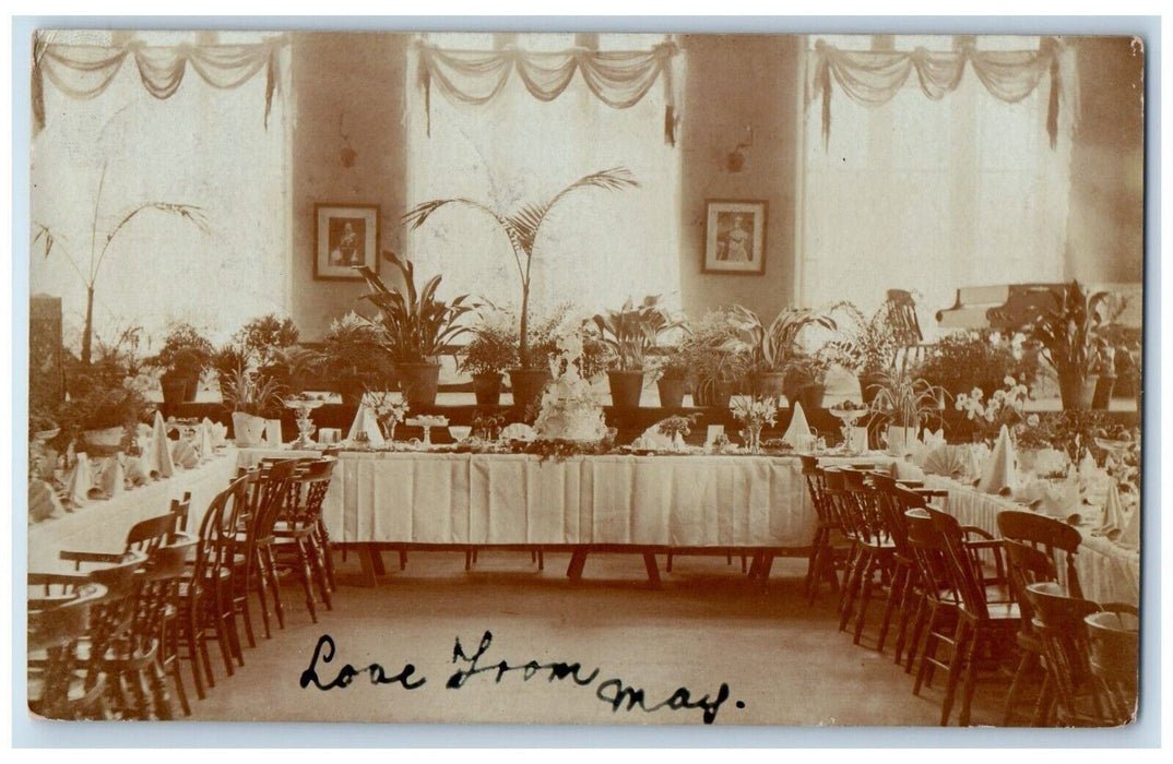 1907 Wedding Reception Party Cake Flowers England UK RPPC Photo Postcard