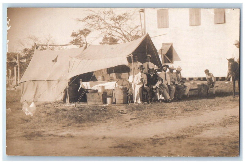 c1910 Tent Interior Horse Rooster Chicken Child Unposted RPPC Photo Postcard