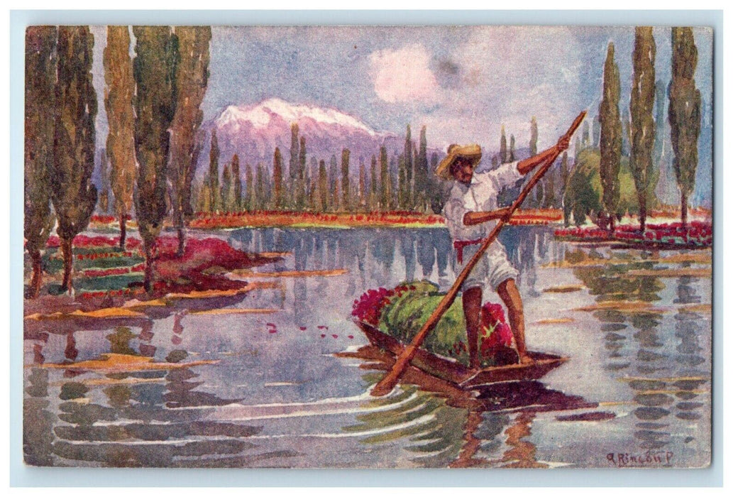 c1930's Nogales Mexico US Censorship Canoe Boat Art Painting Postcard