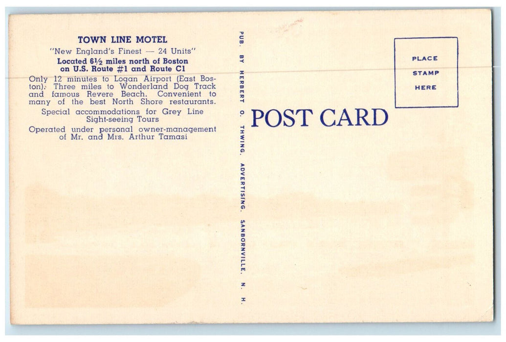 c1940's Town Line Motel, Broadway Malden Massachusetts MA Vintage Postcard