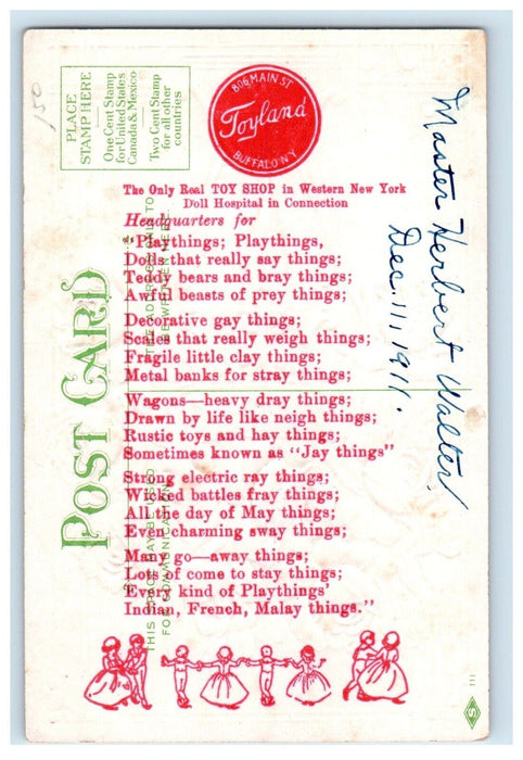 c1910 Toyland Advertising Toy Shop Buffalo New York NY Birthday Roses Postcard