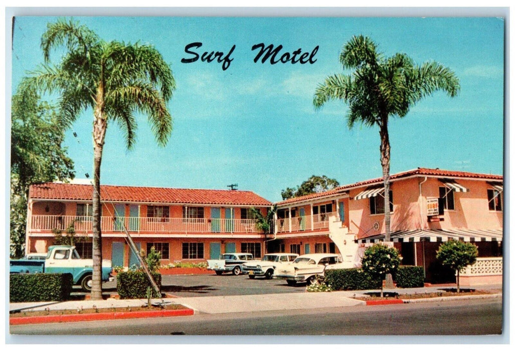 c1960's Surf Motel And Cars Roadside Santa Barbara California CA Postcard