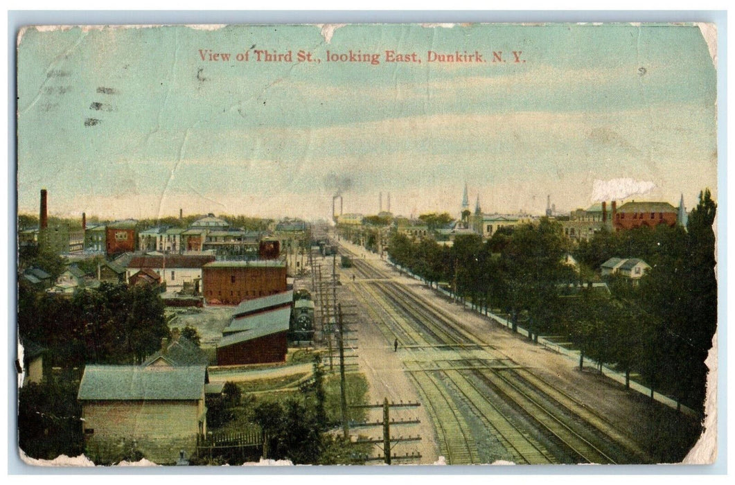 1912 Railway, View of Third St. Looking East Dunkirk NY NY & CHI RPO Postcard