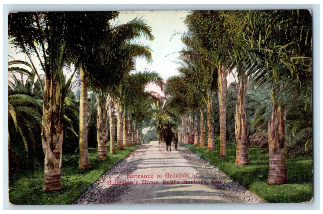 Entrance To Ground Of Gillespeie's Home Horse Carriage Santa Barbara CA Postcard