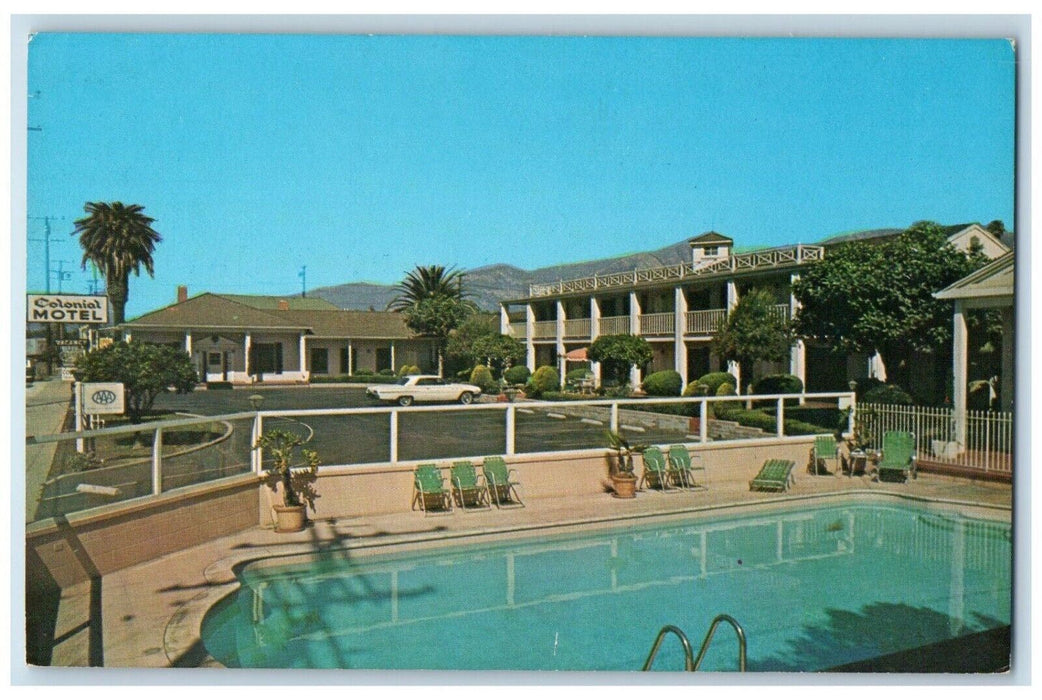 View Of Colonial Motel Swimming Pool Santa Barbara California CA Postcard