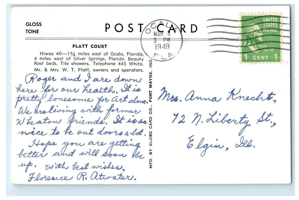 1921 Platt Court, 2000 Silver Springs Boulevard, Ocala Florida FL Postcard