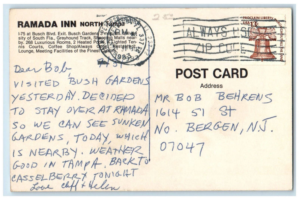 1983 Multiview, Ramada Inn Busch Boulevard North Tampa Florida FL Postcard