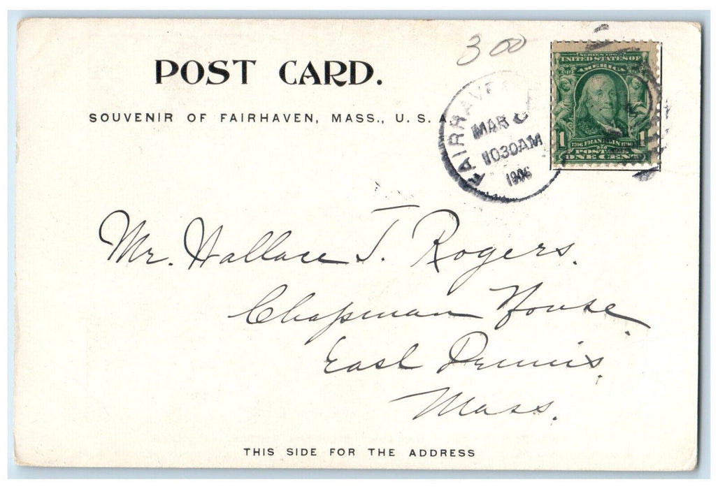 1906 The Parsonage Unitarian Memorial Church Fairhaven Massachusetts MA Postcard