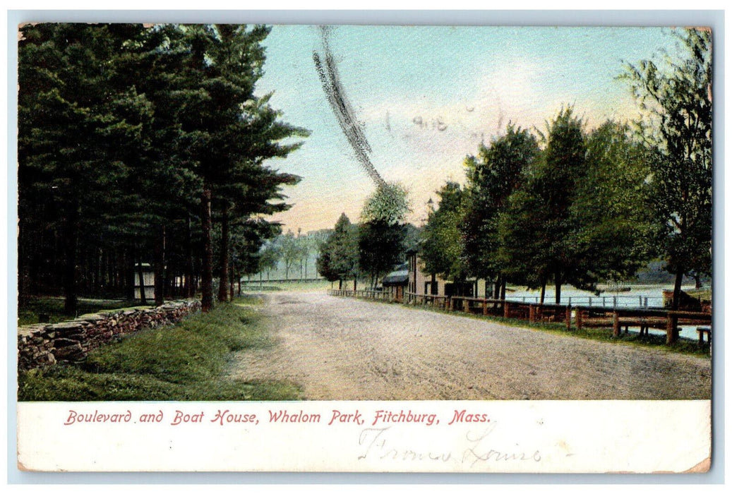 1907 Boulevard and Boat House, Whalom Park, Fitchburg Massachusetts MA Postcard