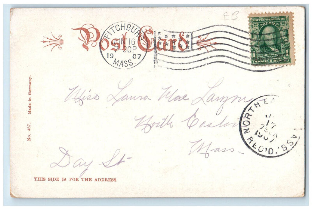 1907 Boulevard and Boat House, Whalom Park, Fitchburg Massachusetts MA Postcard