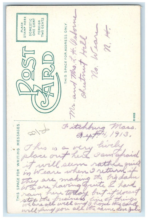 1913 First Methodist Episcopal Church, Fitchburg Massachusetts MA Postcard