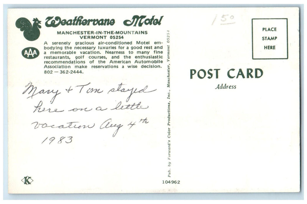 1983 Multiview, Weathervane Motel, Manchester-in-the-Mountains VT Postcard