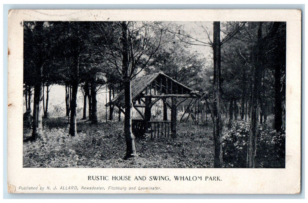 1910 Rustic House and Swing, Whalom Park Massachusetts MA J Allard Postcard
