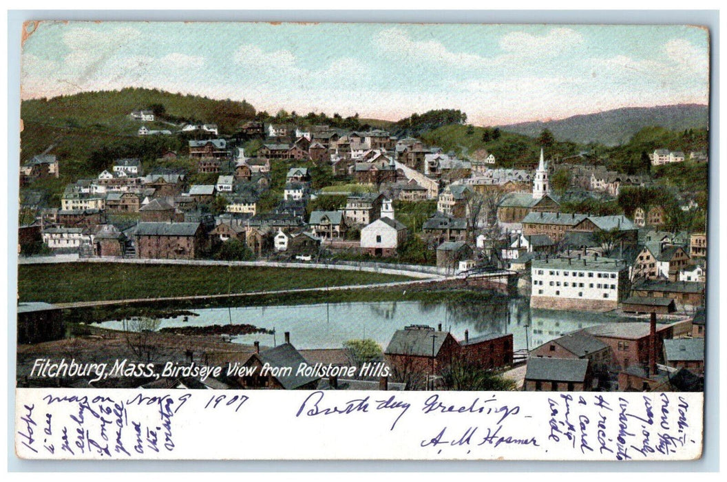 1907 Birdseye View from Rollstone Hills, Fitchburg Massachusetts MA Postcard