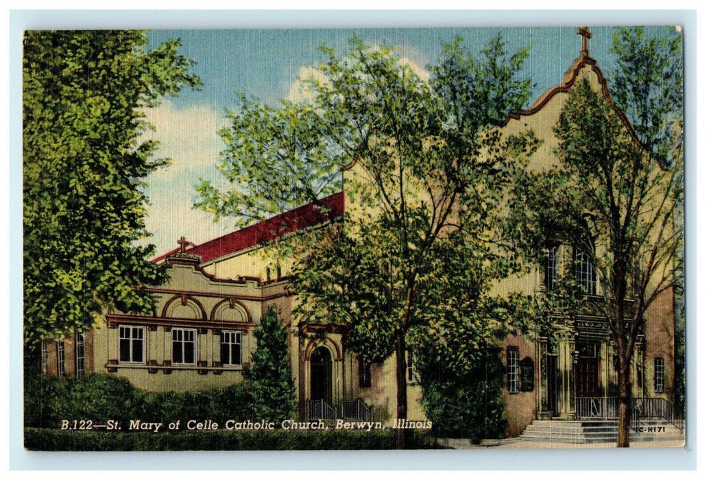 St. Mary Of Celle Catholic Church Scenic View Berwyn Illinois IL Postcard