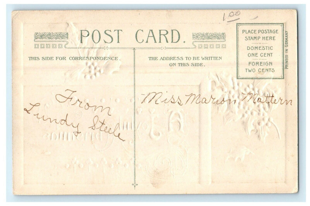 John Winsch A Joyful Christmas Holly Pond Winter Snow Scene Embossed Postcard