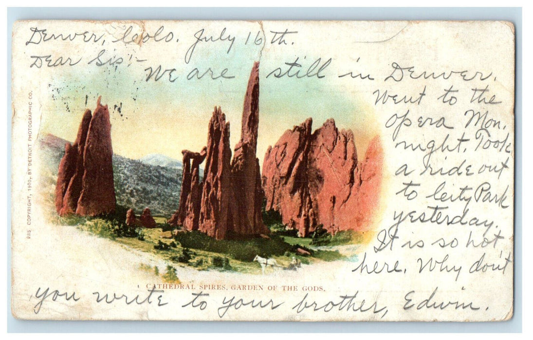 c1900s Cathedral Spires, Garden of Gods Colorado CO PMC Posted Postcard