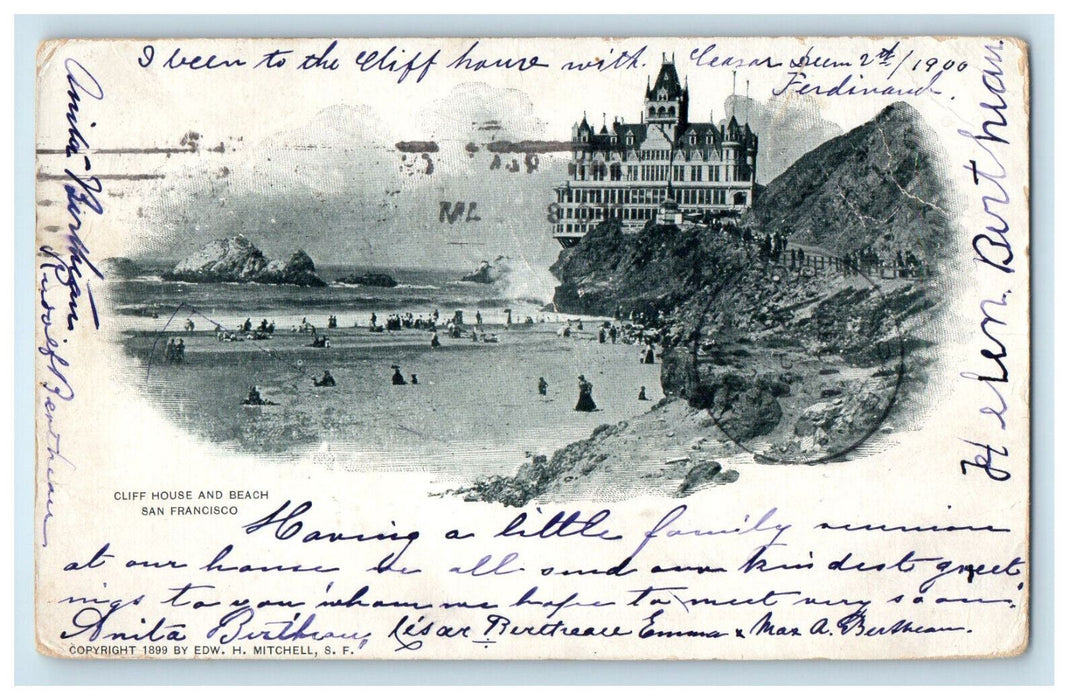 1900 Cliff House and Beach, San Francisco CA PMC Posted Antique Postcard