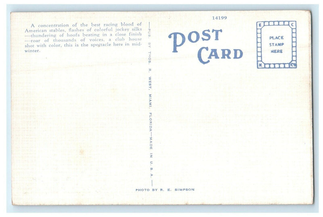 c1940's A Close Finish At Hialeah Park Race Track Miami Florida FL Postcard