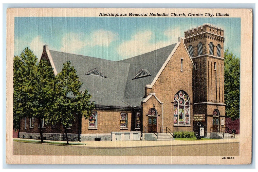 c1950s Niedringhaus Memorial Methodist Church, Granite City Illinois IL Postcard