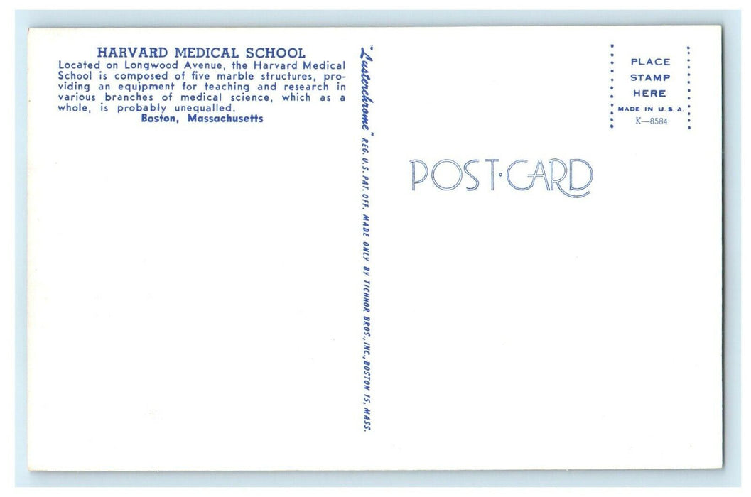 Harvard Medical School Longwood Avenue Boston Massachusetts MA Unposted Postcard