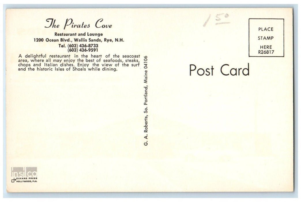 The Pirates Cove Restaurant And Lounge Cars Rye New Hampshire NH Postcard