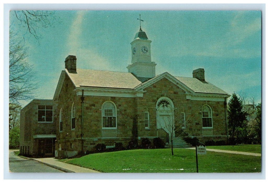 c1960's Plainville Connecticut CT, Public Library Tower Clock Vintage Postcard