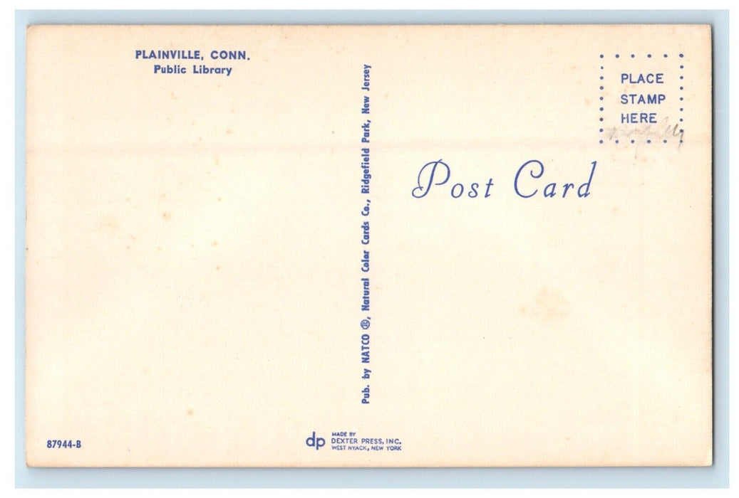 c1960's Plainville Connecticut CT, Public Library Tower Clock Vintage Postcard