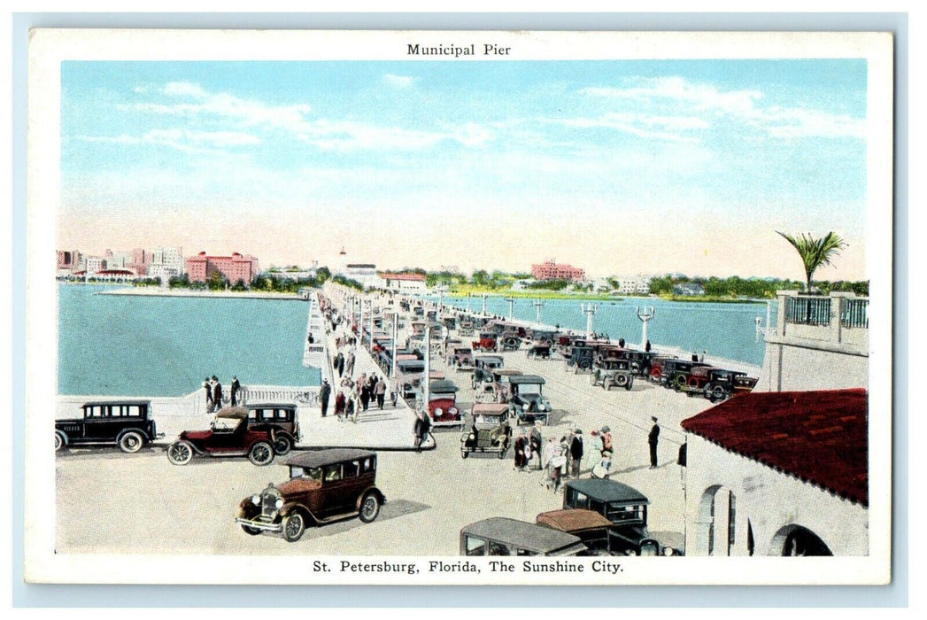 View Of Municipal Pier Cars St. Petersburg Florida FL The Sunshine City Postcard
