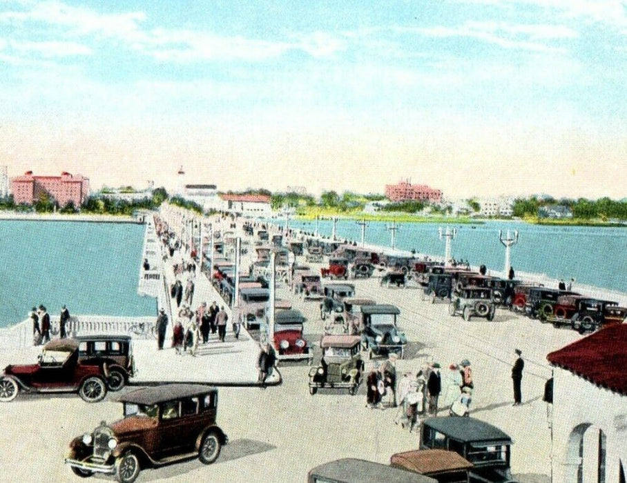 View Of Municipal Pier Cars St. Petersburg Florida FL The Sunshine City Postcard