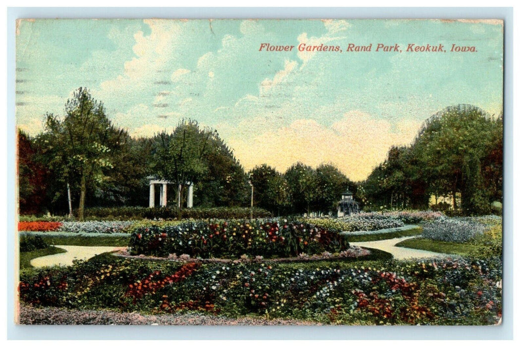 1915 View Of Flower Gardens Rand Park Keokuk Iowa IA Posted Antique Postcard