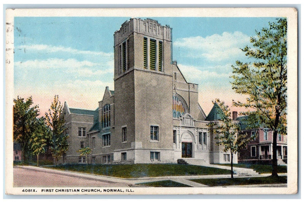1920 First Christian Church Normal Illinois IL Posted Antique Postcard