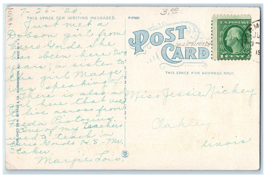 1920 First Christian Church Normal Illinois IL Posted Antique Postcard