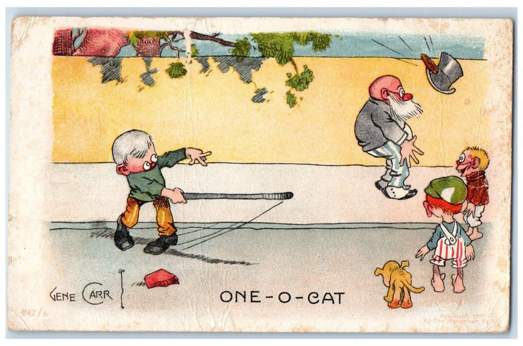 c1910's Childrens Playing Baseball Hit The Hat Humor Funny Rotograph Postcard