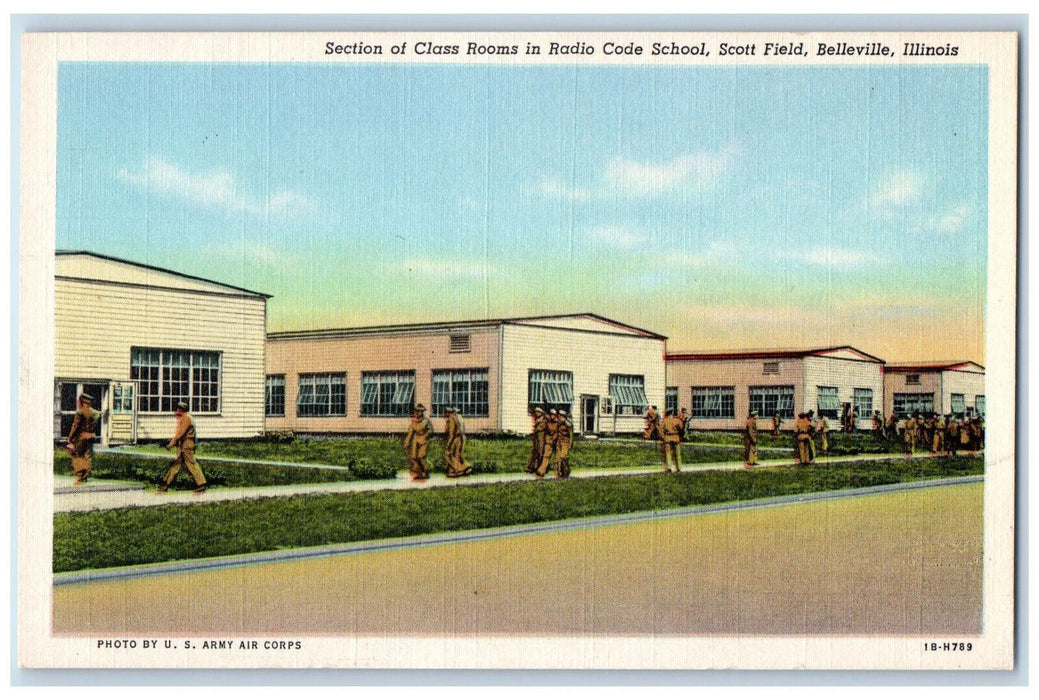 c1940s Section of Class Rooms in Radio Code School Belleville IL Postcard
