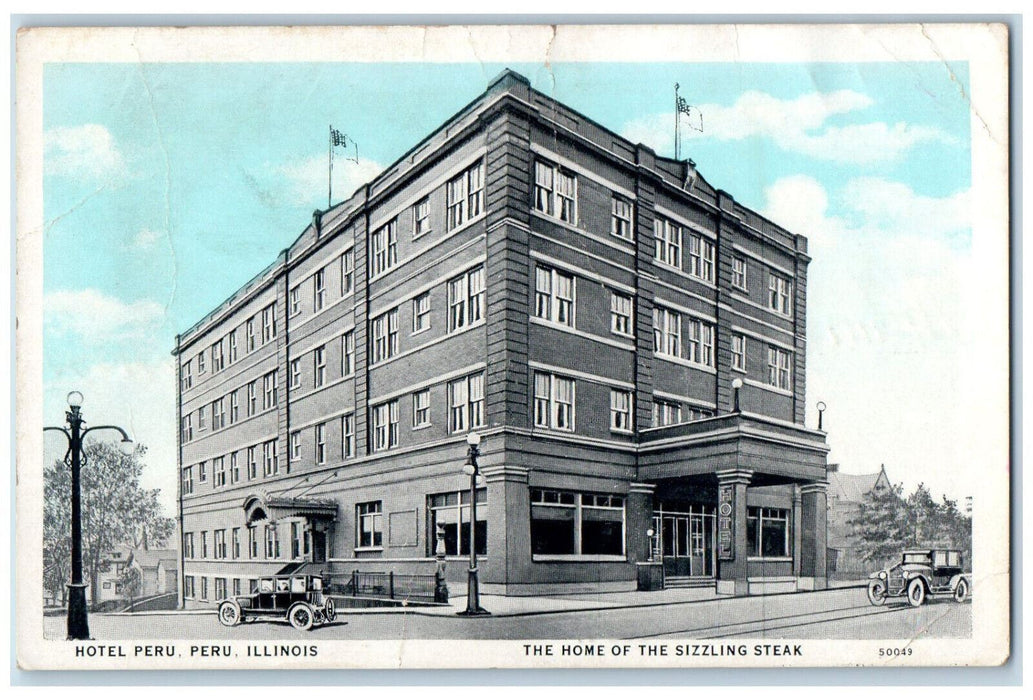 1936 The Home of Sizzling Steak Hotel Peru Peru Illinois IL Posted Postcard