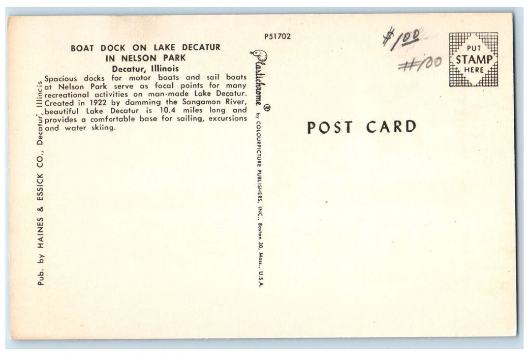 c1970s Boat Dock On Lake Decatur, In Nelson Park Decatur Illinois IL Postcard