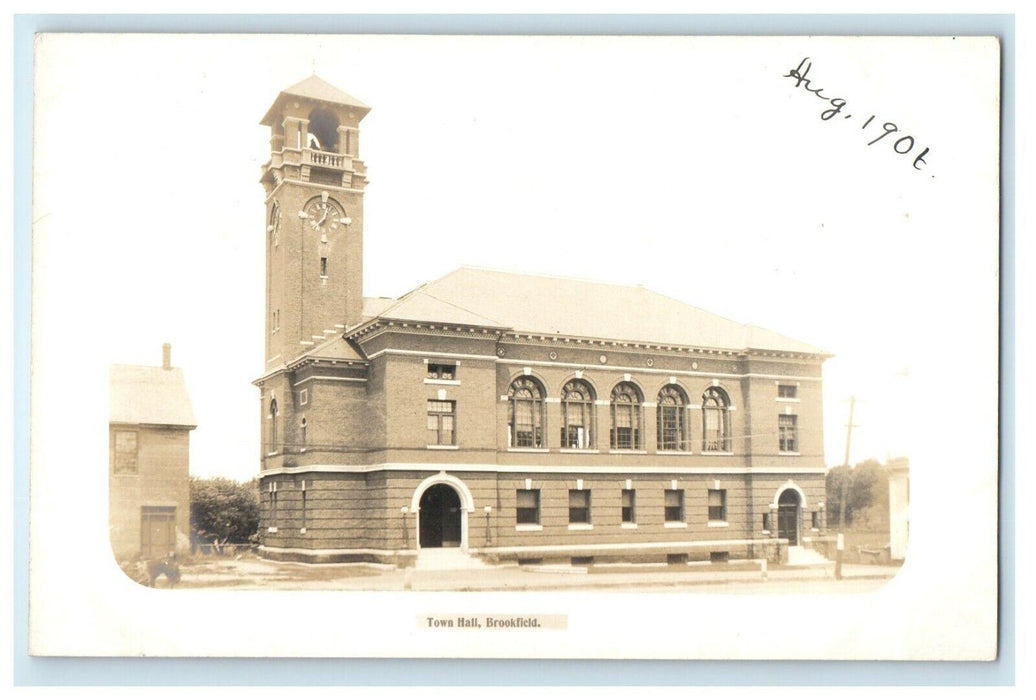 1906 Town Hall Building Brookfield Massachusetts MA RPPC Photo Postcard