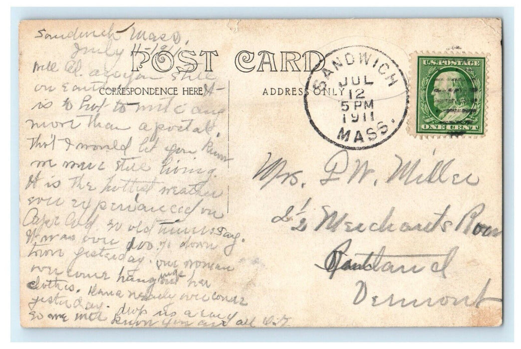 1911 Sandwich Massachusetts MA, Church Tower Clock RPPC Photo Postcard