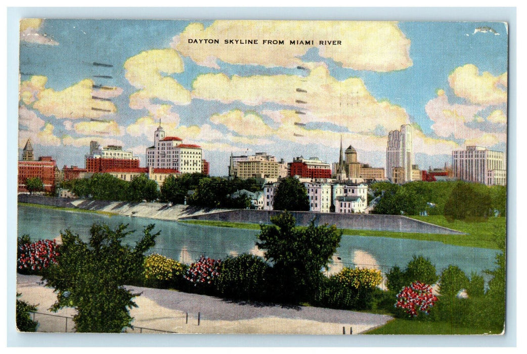 1950 Dayton Skyline from Miami River Dayton Ohio OH Posted Vintage Postcard