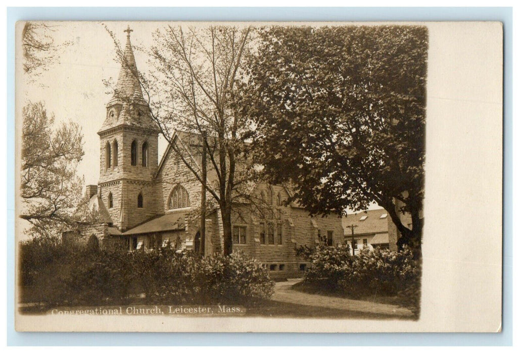 1907 Congregational Church Leicester Massachusetts MA RPPC Photo Postcard