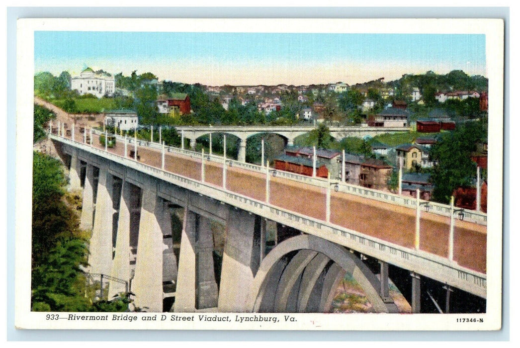 c1920's Rivermont Bridge And D Street Viaduct Lynchburg Virginia VA Postcard